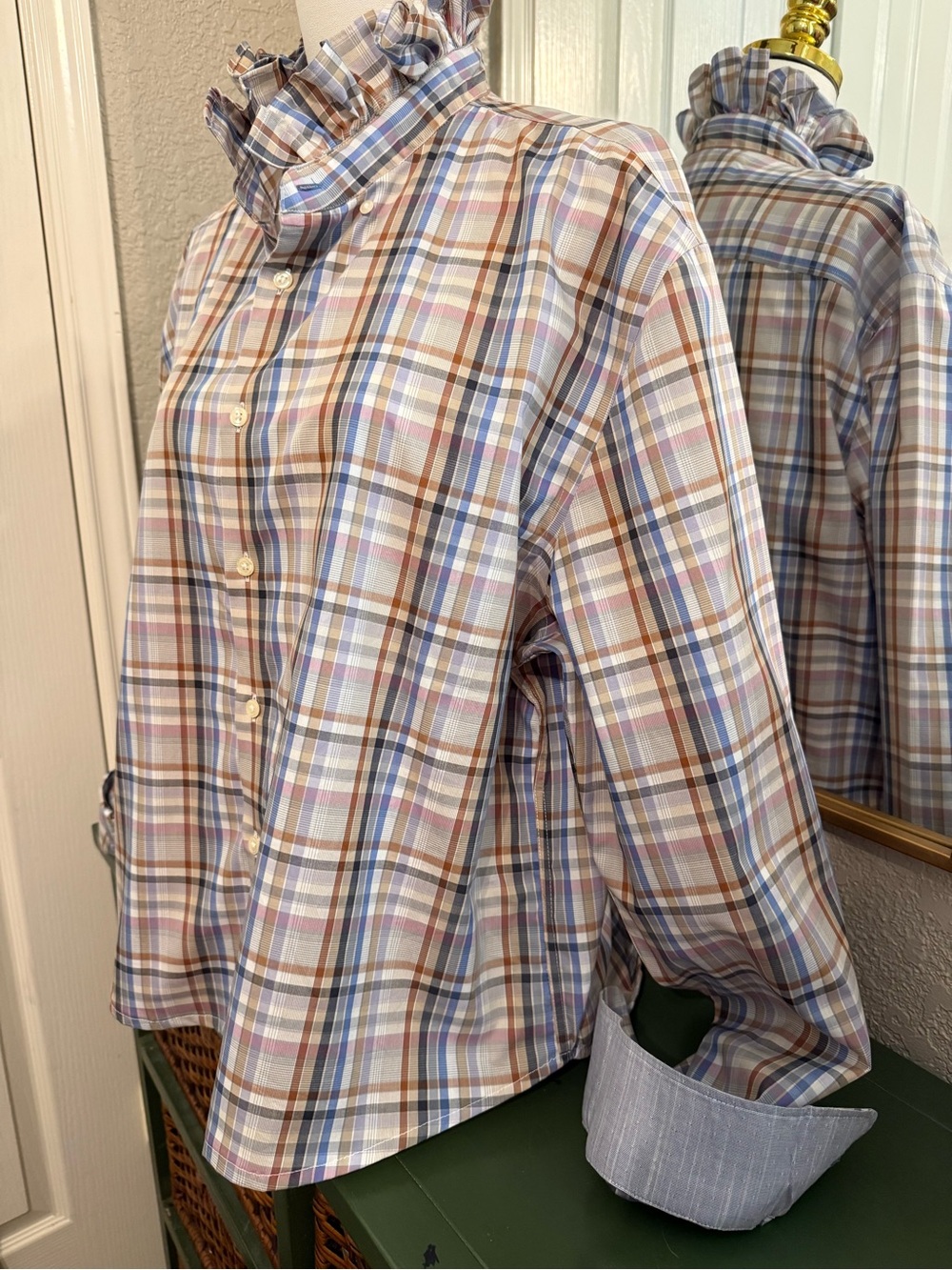 Plaid Ruffle-Collar Button-Down Multi Color - Picture 6 of 8